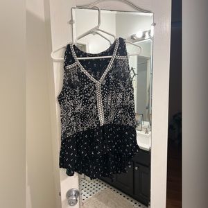 Black with White Flowers Tank Top